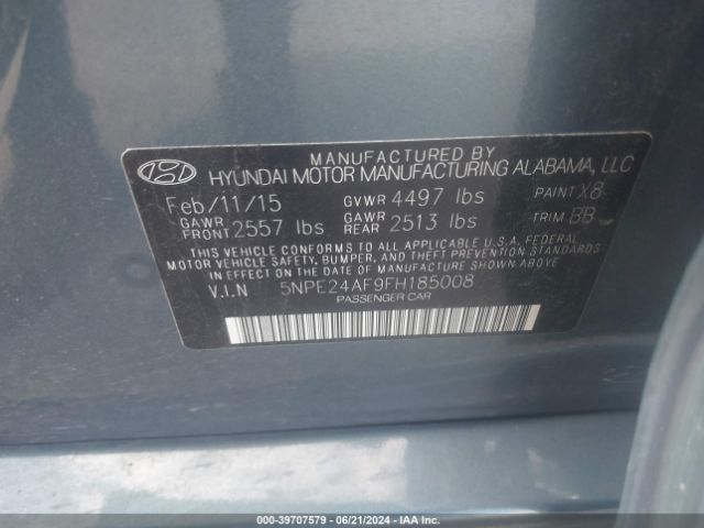 Photo 8 VIN: 5NPE24AF9FH185008 - HYUNDAI SONATA 