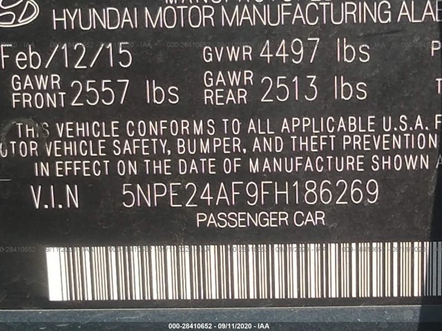 Photo 8 VIN: 5NPE24AF9FH186269 - HYUNDAI SONATA 