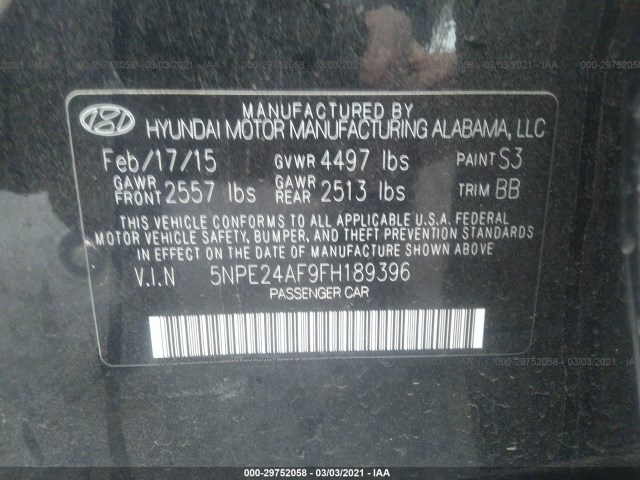 Photo 8 VIN: 5NPE24AF9FH189396 - HYUNDAI SONATA 