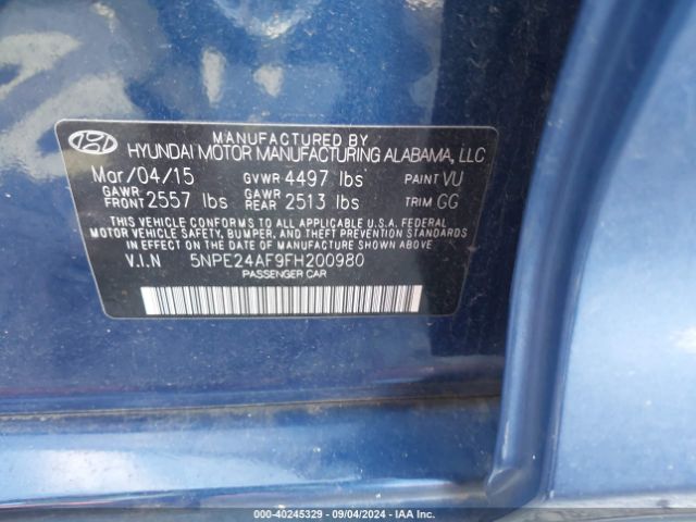 Photo 8 VIN: 5NPE24AF9FH200980 - HYUNDAI SONATA 