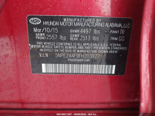 Photo 8 VIN: 5NPE24AF9FH203927 - HYUNDAI SONATA 