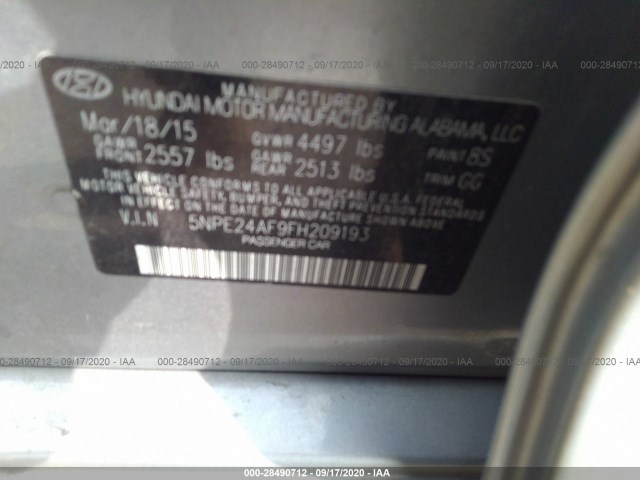 Photo 8 VIN: 5NPE24AF9FH209193 - HYUNDAI SONATA 