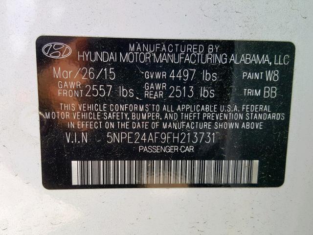 Photo 9 VIN: 5NPE24AF9FH213731 - HYUNDAI SONOTA 