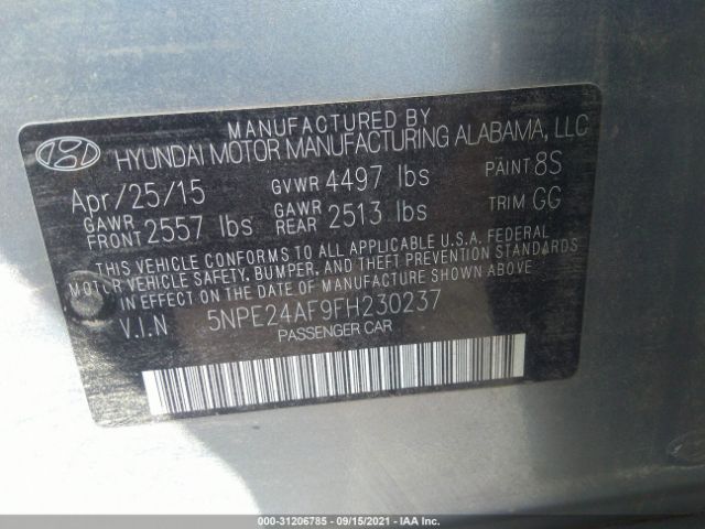 Photo 8 VIN: 5NPE24AF9FH230237 - HYUNDAI SONATA 