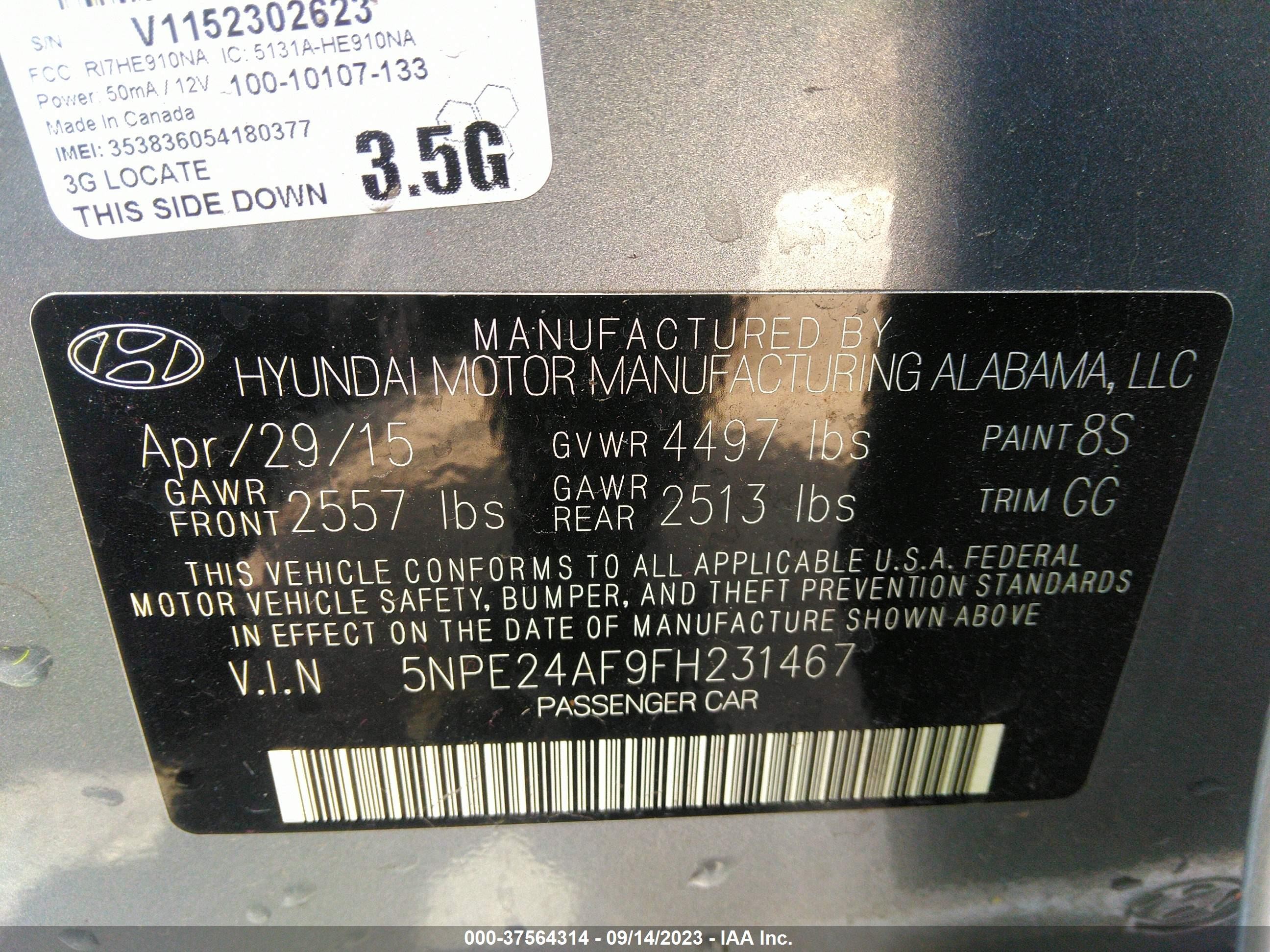 Photo 8 VIN: 5NPE24AF9FH231467 - HYUNDAI SONATA 