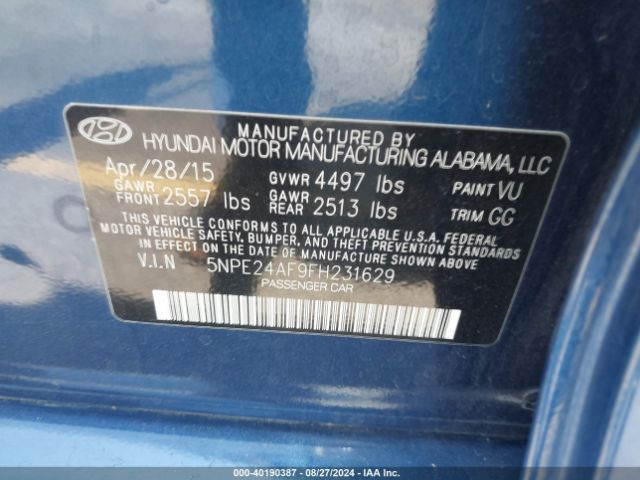 Photo 8 VIN: 5NPE24AF9FH231629 - HYUNDAI SONATA 