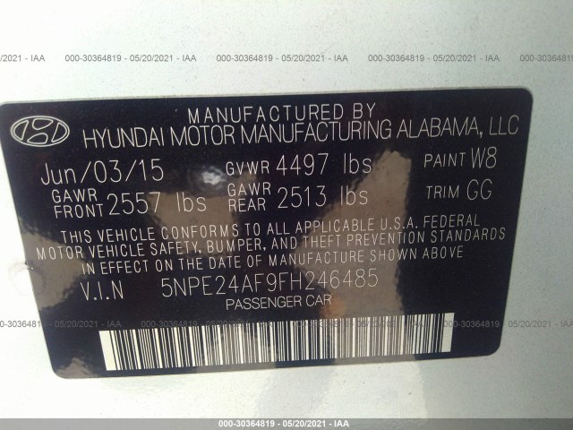 Photo 8 VIN: 5NPE24AF9FH246485 - HYUNDAI SONATA 