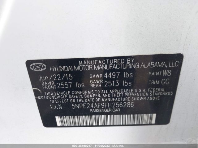 Photo 8 VIN: 5NPE24AF9FH256286 - HYUNDAI SONATA 