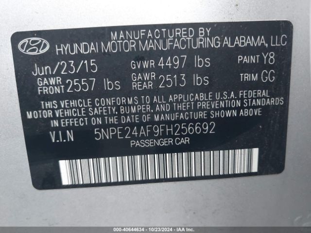 Photo 8 VIN: 5NPE24AF9FH256692 - HYUNDAI SONATA 