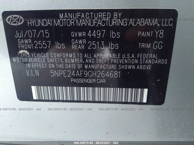 Photo 8 VIN: 5NPE24AF9GH264681 - HYUNDAI SONATA 