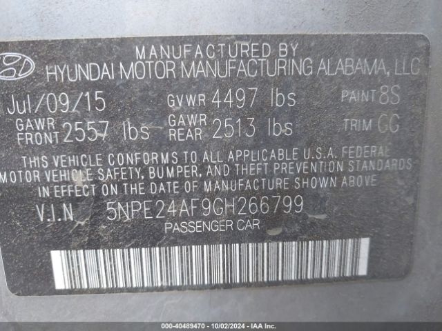 Photo 8 VIN: 5NPE24AF9GH266799 - HYUNDAI SONATA 