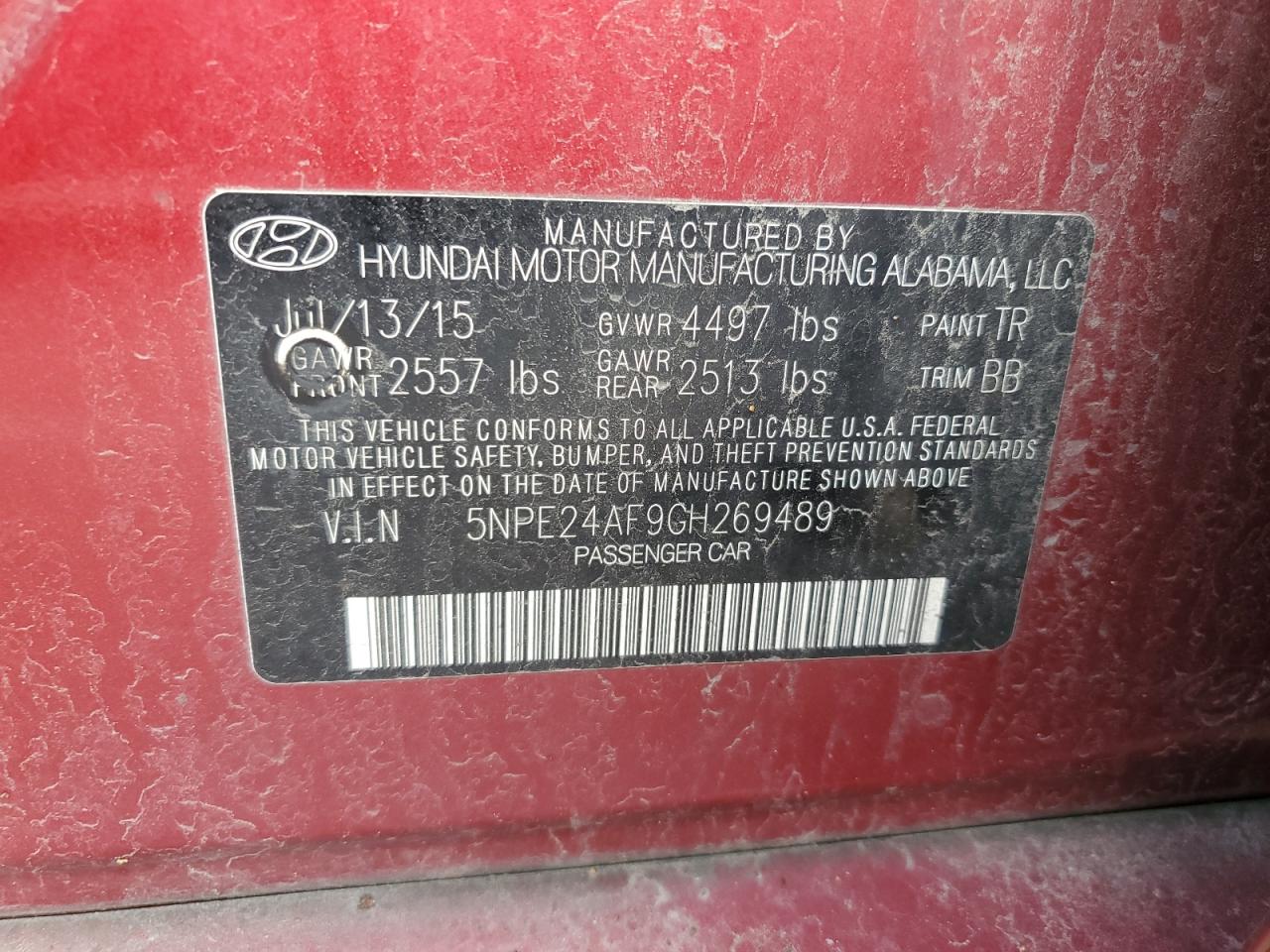 Photo 11 VIN: 5NPE24AF9GH269489 - HYUNDAI SONATA 