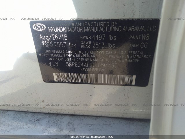 Photo 8 VIN: 5NPE24AF9GH294490 - HYUNDAI SONATA 