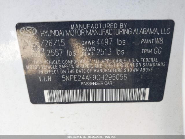 Photo 8 VIN: 5NPE24AF9GH295056 - HYUNDAI SONATA 