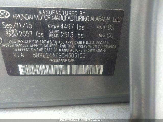 Photo 8 VIN: 5NPE24AF9GH303155 - HYUNDAI SONATA 