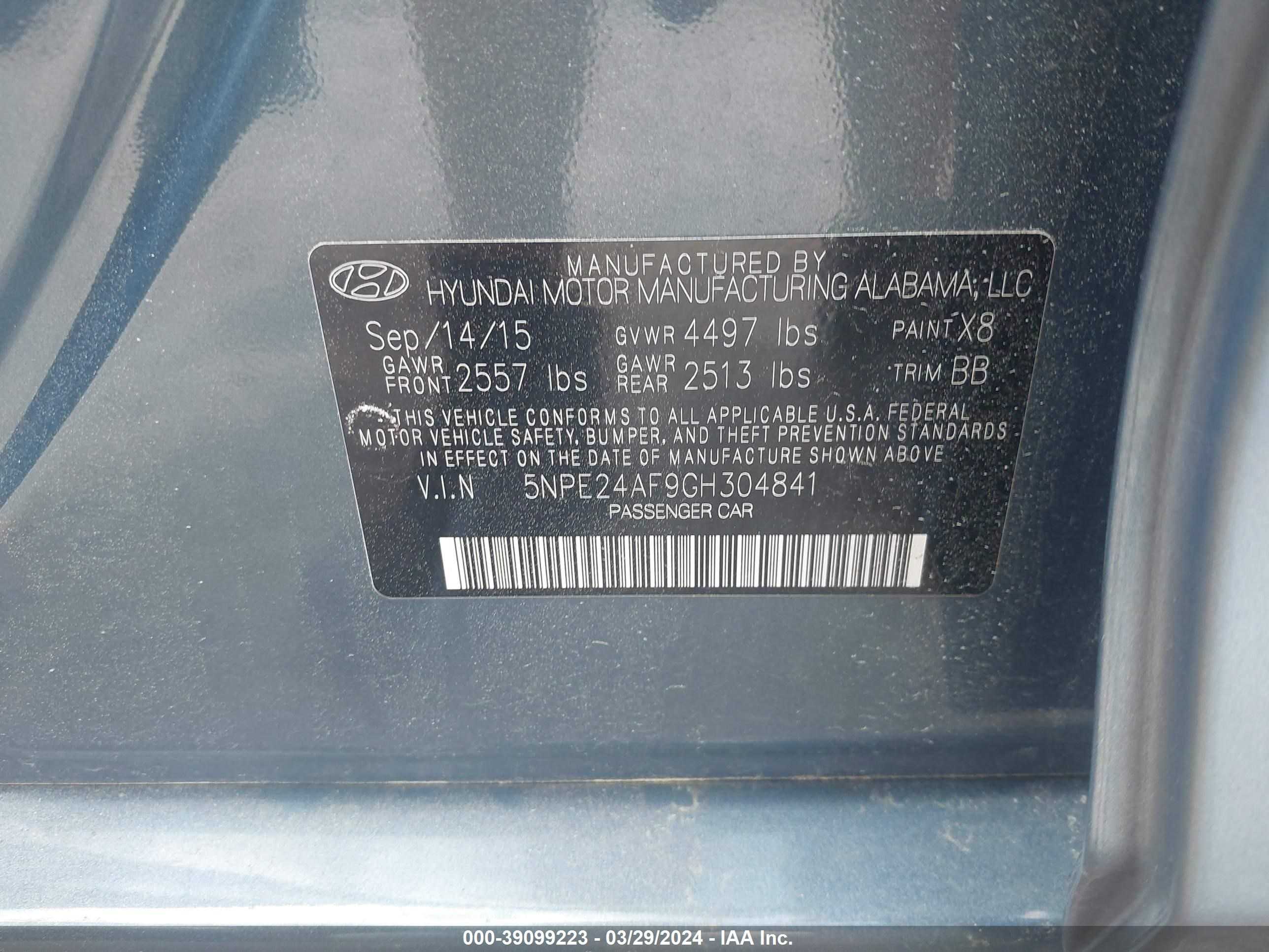 Photo 8 VIN: 5NPE24AF9GH304841 - HYUNDAI SONATA 