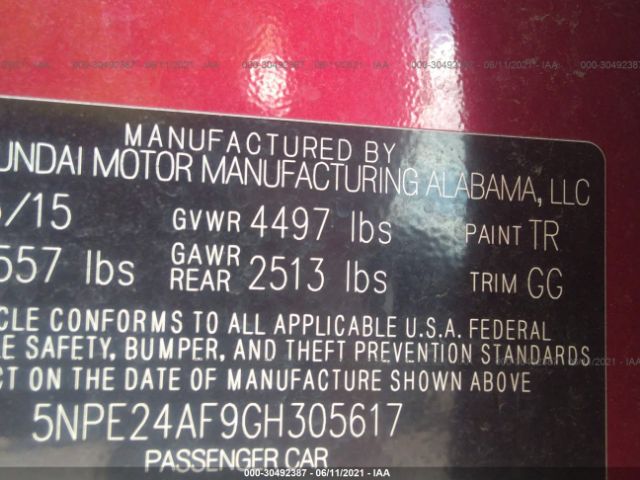 Photo 8 VIN: 5NPE24AF9GH305617 - HYUNDAI SONATA 