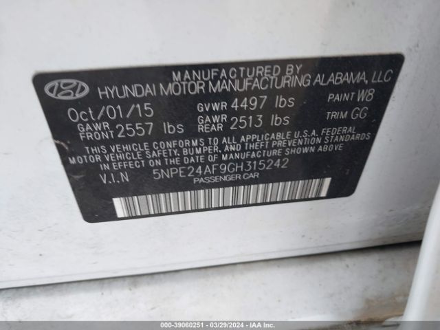 Photo 8 VIN: 5NPE24AF9GH315242 - HYUNDAI SONATA 