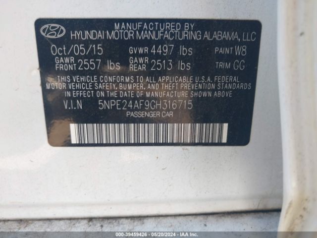 Photo 8 VIN: 5NPE24AF9GH316715 - HYUNDAI SONATA 