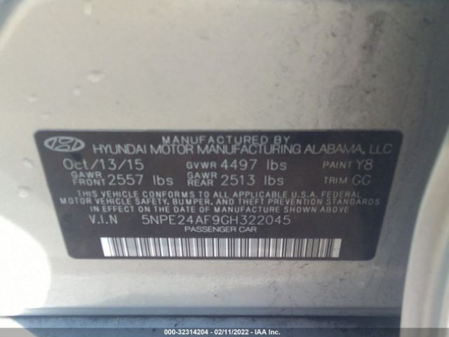 Photo 8 VIN: 5NPE24AF9GH322045 - HYUNDAI SONATA 