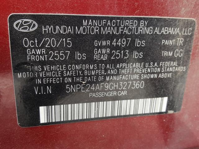 Photo 9 VIN: 5NPE24AF9GH327360 - HYUNDAI SONATA SE 