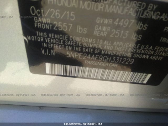 Photo 8 VIN: 5NPE24AF9GH331229 - HYUNDAI SONATA 