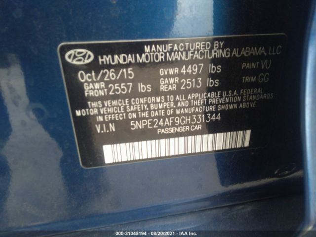 Photo 8 VIN: 5NPE24AF9GH331344 - HYUNDAI SONATA 