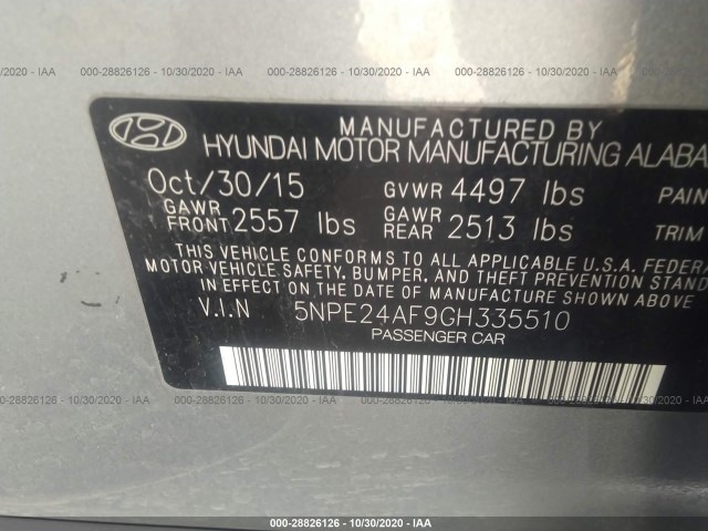 Photo 8 VIN: 5NPE24AF9GH335510 - HYUNDAI SONATA 