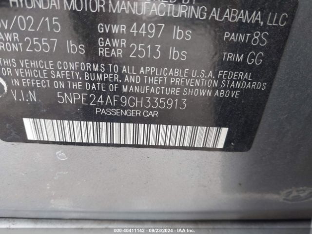 Photo 8 VIN: 5NPE24AF9GH335913 - HYUNDAI SONATA 