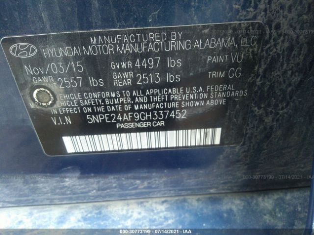 Photo 8 VIN: 5NPE24AF9GH337452 - HYUNDAI SONATA 