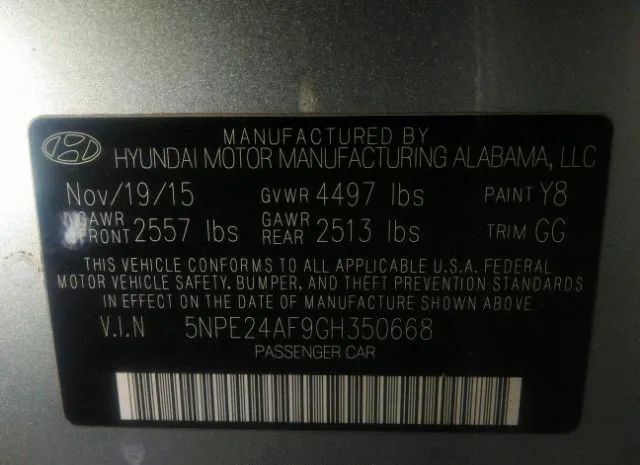 Photo 8 VIN: 5NPE24AF9GH350668 - HYUNDAI SONATA 