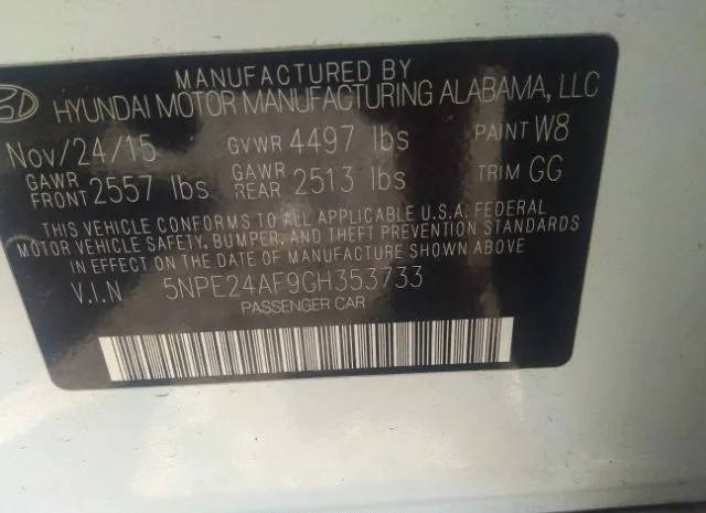 Photo 8 VIN: 5NPE24AF9GH353733 - HYUNDAI SONATA 