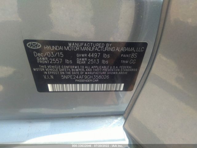 Photo 8 VIN: 5NPE24AF9GH358026 - HYUNDAI SONATA 