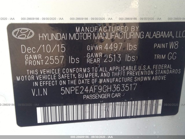 Photo 8 VIN: 5NPE24AF9GH363517 - HYUNDAI SONATA 