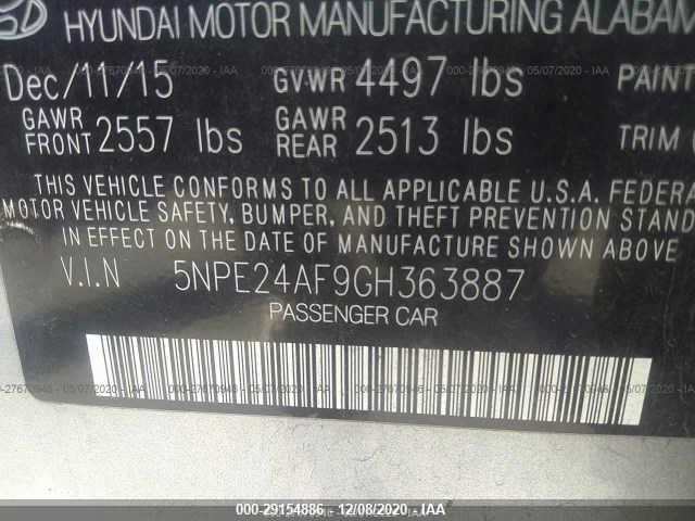 Photo 8 VIN: 5NPE24AF9GH363887 - HYUNDAI SONATA 