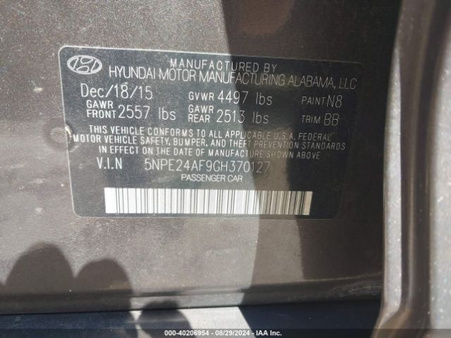 Photo 8 VIN: 5NPE24AF9GH370127 - HYUNDAI SONATA 