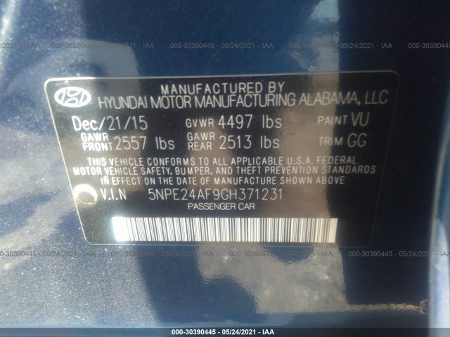 Photo 8 VIN: 5NPE24AF9GH371231 - HYUNDAI SONATA 