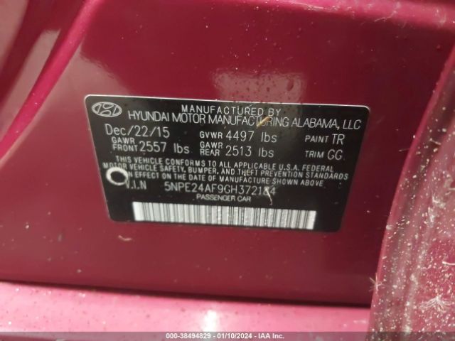 Photo 8 VIN: 5NPE24AF9GH372184 - HYUNDAI SONATA 