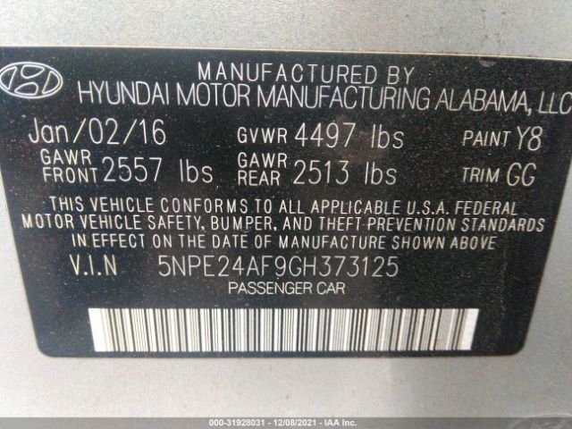 Photo 8 VIN: 5NPE24AF9GH373125 - HYUNDAI SONATA 