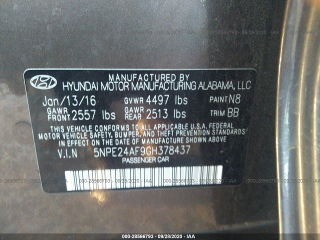 Photo 8 VIN: 5NPE24AF9GH378437 - HYUNDAI SONATA 