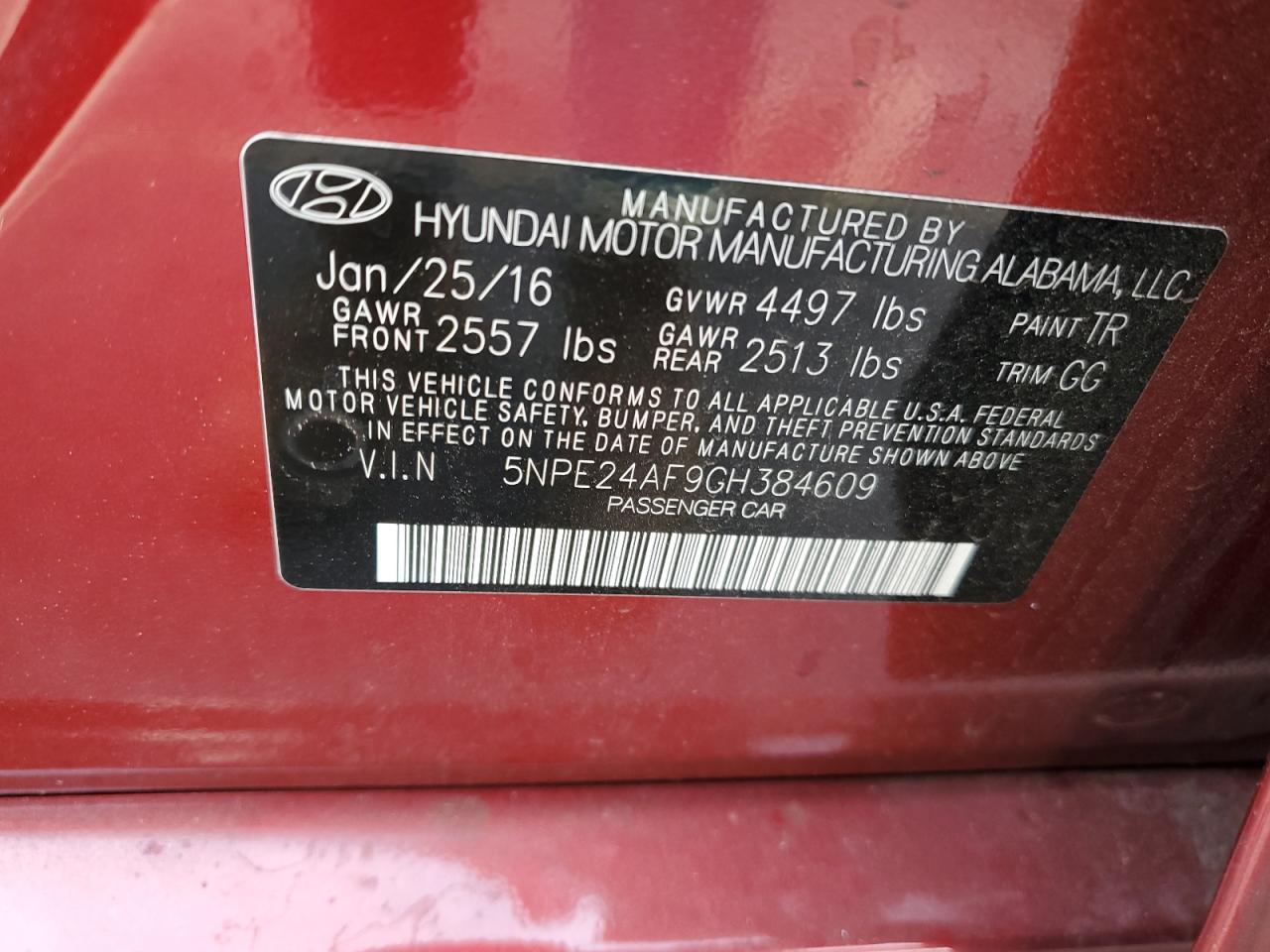 Photo 11 VIN: 5NPE24AF9GH384609 - HYUNDAI SONATA 