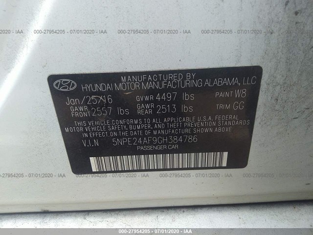 Photo 8 VIN: 5NPE24AF9GH384786 - HYUNDAI SONATA 