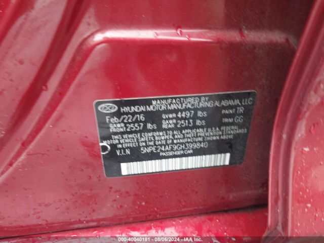 Photo 8 VIN: 5NPE24AF9GH399840 - HYUNDAI SONATA 