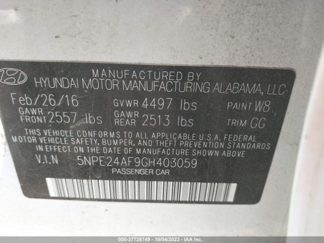 Photo 8 VIN: 5NPE24AF9GH403059 - HYUNDAI SONATA 