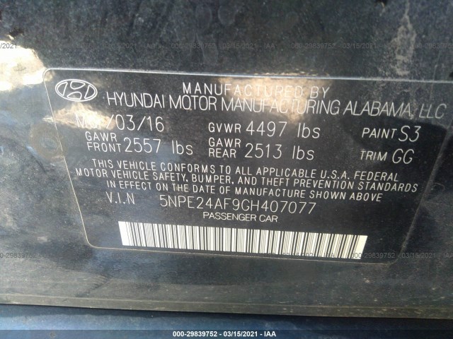 Photo 8 VIN: 5NPE24AF9GH407077 - HYUNDAI SONATA 