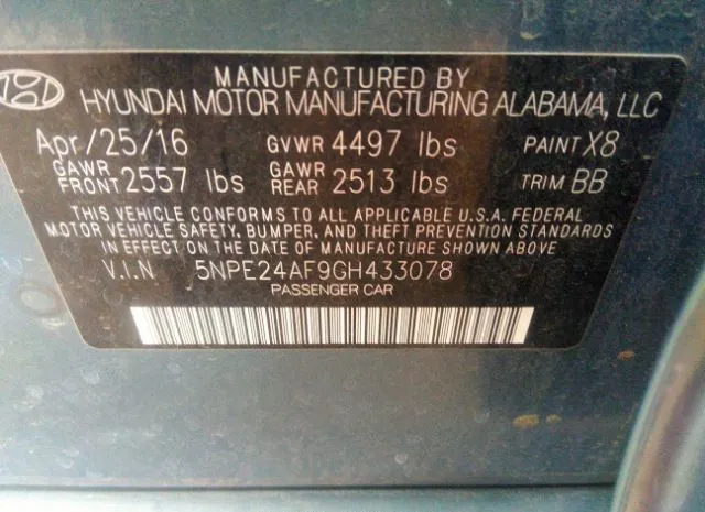 Photo 8 VIN: 5NPE24AF9GH433078 - HYUNDAI SONATA 