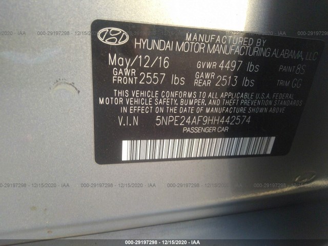 Photo 8 VIN: 5NPE24AF9HH442574 - HYUNDAI SONATA 