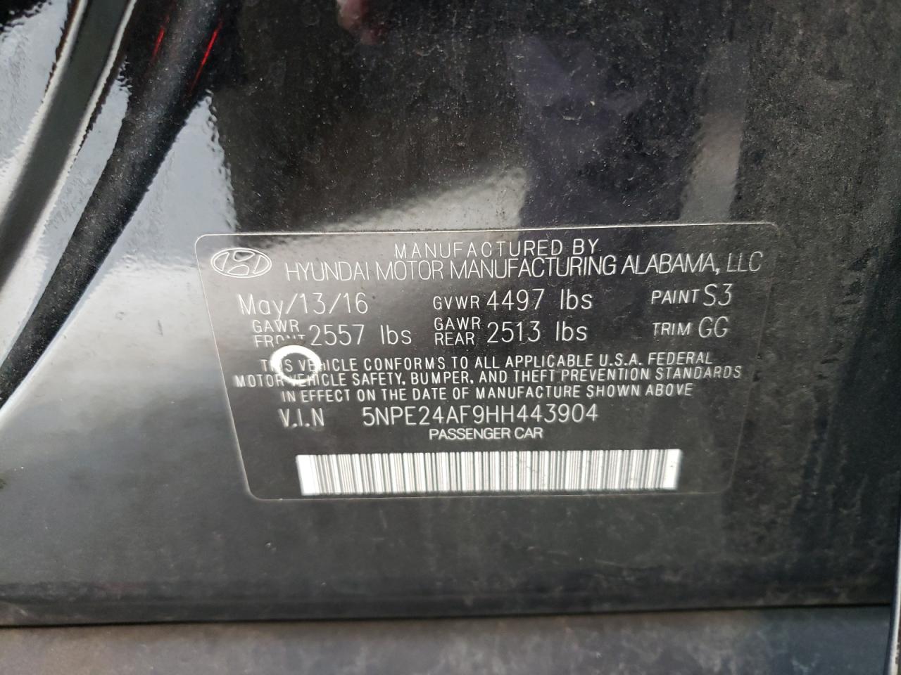 Photo 11 VIN: 5NPE24AF9HH443904 - HYUNDAI SONATA 