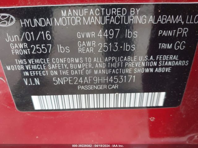 Photo 8 VIN: 5NPE24AF9HH453171 - HYUNDAI SONATA 