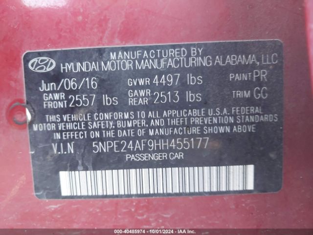 Photo 8 VIN: 5NPE24AF9HH455177 - HYUNDAI SONATA 